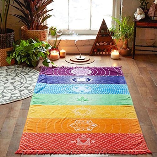 Goodsatar Poliéster Arco iris caliente playa Estera Manta de mandala Colgar en la pared Tapestry Stripe Yoga de la toalla (75X150cm)