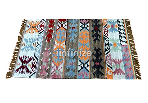 iinfinize - Alfombra de lana 100 % tejida a mano, forma rectangular, alfombra kilim de 2 x 3 pies, alfombra de piso reversible Dhurrie Yoga Esterilla decorativa