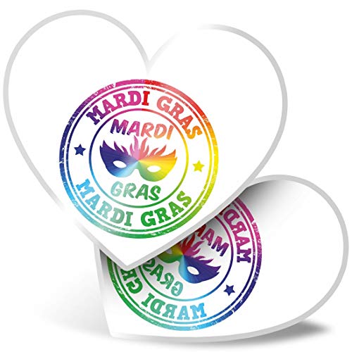 Impresionante pegatinas de corazón de 7,5 cm – Mardi Gras Parade Carnaval Divertidas calcomanías para portátiles, tabletas, equipaje, reserva de chatarra, frigorífico, regalo genial #5164