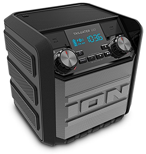 ION Audio Tailgater Go - Altavoz inalámbrico Bluetooth ultra-portátil resistente al agua con Radio AM/FM incorporada, batería recargable y banco de alimentación USB