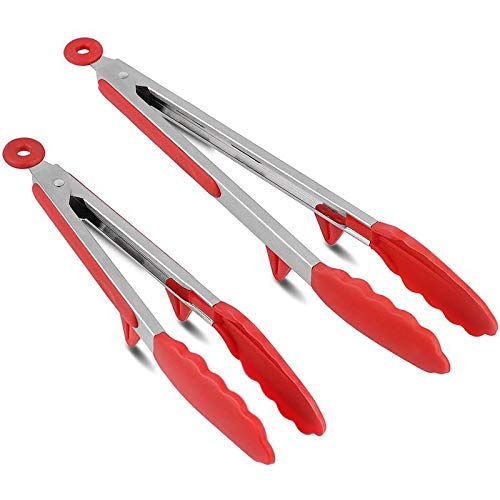 Juego de pinzas de cocina más recientes para 2 PC: pinzas para alimentos de 9 "y 12" para usos múltiples - Acero inoxidable para trabajo pesado con puntas de silicona robustas y clips de bloqueo Juego de pinzas de cocina más recientes para 2 PC: pinzas para alimentos de 9 "y 12" para usos múltiples - Acero inoxidable para trabajo pesado con puntas de silicona robustas y clips de bloqueo