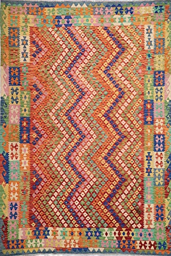 Mollaian Kilim 300 x 213, Kilim Vaziri Melange multicolor, original hecho a mano, colores naturales y vegetales,