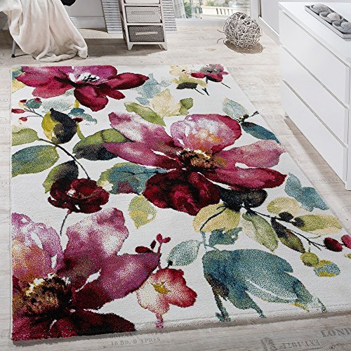 Paco Home Alfombra Moderna Efecto Lienzo con Dibujo De Flores Multicolor, tamaño:160x230 cm