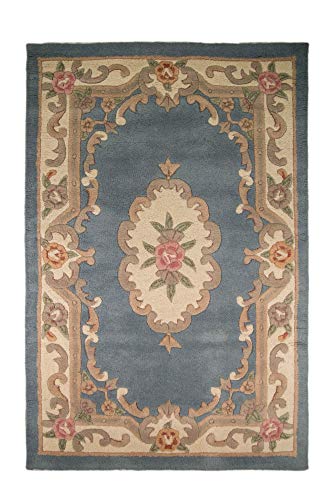 Pequeño clásico tradicional Aubusson Floral 100% lana Tejido a mano alfombra China, Azul – 75 x 150 cm