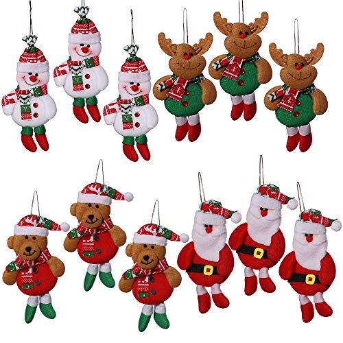 Shanke 12pcs Adornos decoración Colgante muñecos Santa muñeco de Nieve para árbol de Navidad decoración de Fiesta de Navidad-Merry Xmas Regalo