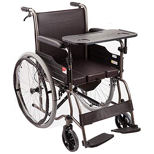 Silla de ruedas, chasis de tubos de acero con suave cuero de imitación del respaldo, desmontable Mesa de comedor, sofá-ir al baño, ir al baño plegable silla de ruedas, silla de ruedas de 24 pulgadas