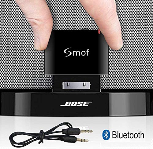 Smof Premium Adaptador Bluetooth de 30 Pin para Sounddock, Reemplazo para iPod/Teléfono Conectado a Bose/JBL/Car, Receptor de Audio Bluetooth 3.5 mm AUX