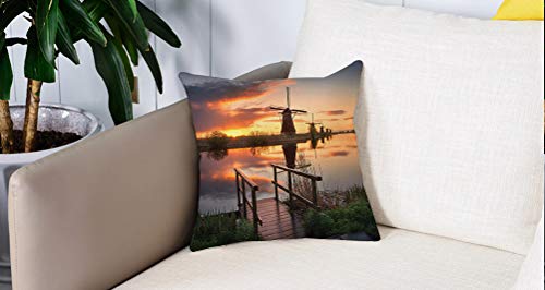Square Soft and Cozy Pillow Covers,Apartamento, paisaje con famosos molinos de viento holandeses famosos en el fondo cerca de la f,Funda para Decorar Sofá Dormitorio Decoración Funda de almohada. Square Soft and Cozy Pillow Covers,Apartamento, paisaje con famosos molinos de viento holandeses famosos en el fondo cerca de la f,Funda para Decorar Sofá Dormitorio Decoración Funda de almohada.