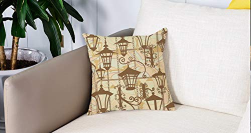 Square Soft and Cozy Pillow Covers,Beige, Gráfico de faroles forjados del casco antiguo Estilo nostálgico Vida urbana Boho Art Dec,Funda para Decorar Sofá Dormitorio Decoración Funda de almohada.