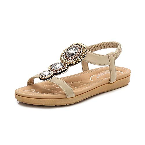 SUIWO Sandalias for las mujeres cómodo Sandalias de Plataforma en la playa del verano viaje Zapatos de Bohemia sandalias de las mujeres del dedo del pie Mar Alquiler ocio Viajes con cuentas abierto pl