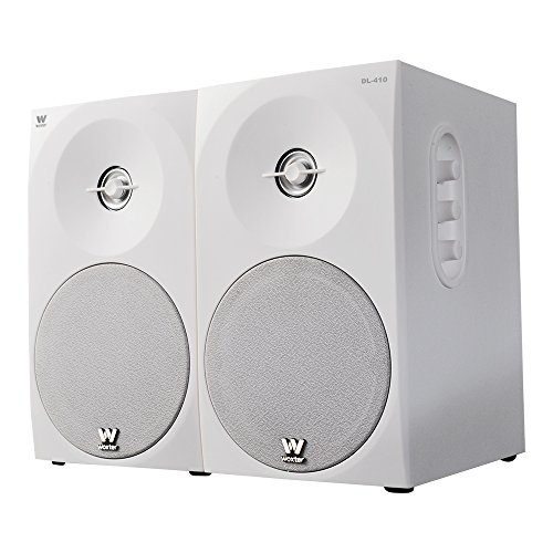 Woxter Dynamic Line 410 White – Altavoces estéreo 2.0 (Autoamplificados con 150W de Potencia,Madera, Woofer de 4”, 2 Tweeter,3,5 mm, RCA, Bass Réflex,Control (Volumen, Agudos, Graves),Color Blanco