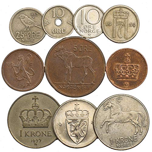 10 Monedas Antiguas de Noruega. Monedas coleccionables Mineral Noruego KRONER escandinavo. Ideal para Banco DE Moneda, SOSTENEDORES DE Moneda Y Album DE Monedas