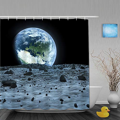 AIKIBELL Cortina de baño Repelente al Agua,Tierra Azul Espacial Vista Desde la Luna de Este amueblado por NASA Outer View Landing,Cortinas de baño de poliéster de diseño 3D con 12 Ganchos AIKIBELL Cortina de baño Repelente al Agua,Tierra Azul Espacial Vista Desde la Luna de Este amueblado por NASA Outer View Landing,Cortinas de baño de poliéster de diseño 3D con 12 Ganchos