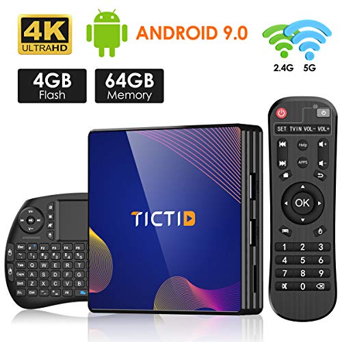 Android 9.0 TV Box【4G+64G】con Mini Teclado inalámbirco con touchpad RK3318 Quad-Core 64bit Cortex-A53, Wi-Fi-Dual 5G/2.4G,BT 4.1, 4K*2K UHD H.265, USB 3.0 Smart TV Box