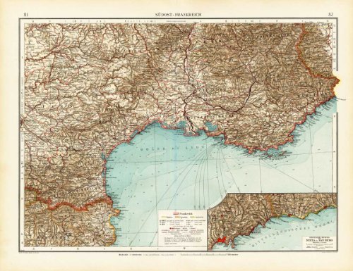 Antiguo ThePrintsCollector mapa-sur-este de Francia-Frankreich-bonito-Nizza-Riviera-andree-1904