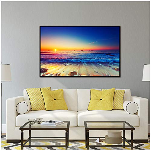 Arte de la pared Impresión de la pintura de la lona Imágenes para el arte de la sala de estar Puesta de sol Arena Costa Mar Paisaje Decoración del marco del hogar 30x50 cm / 11.8 "x 19.7" Con marco