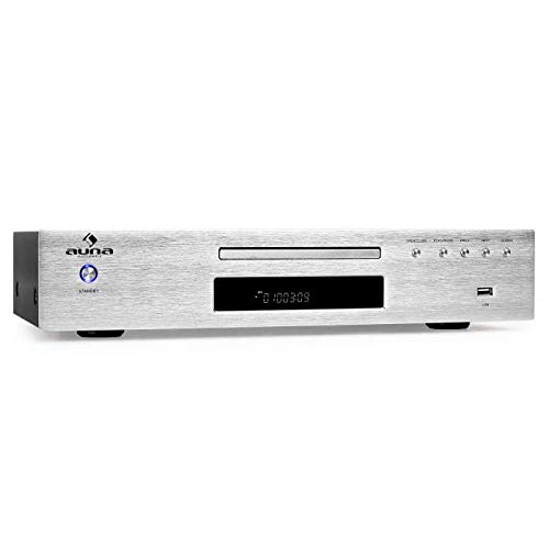 auna AV2-CD509 - Reproductor CD Alta fidelidad , HiFi , MP3 , Radio integrada , Memoria 40 emisoras , USB , Control Remoto , Acero Inoxidable , Plateado
