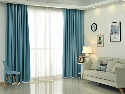 Blackout Golpe Libre Cortinas,Cortina De La Red,Supersoft Evitar La Luz Del Sol Estilo Nórdico Paneles Para Suelo A Techo Ventana De La Bahía Apartamento(1 Cortina)-Azul 200x270cm(79x106inch)