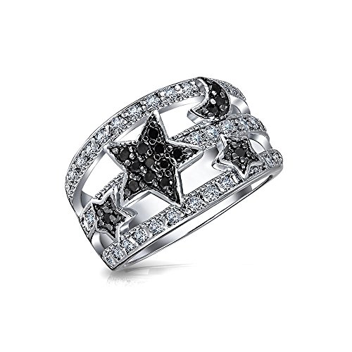 Blanco Y Negro Zirconio Cúbico CZ Fashion Celestial Luna Estrella Anillo Mujer Adolescente De Latón Chapado En Plata