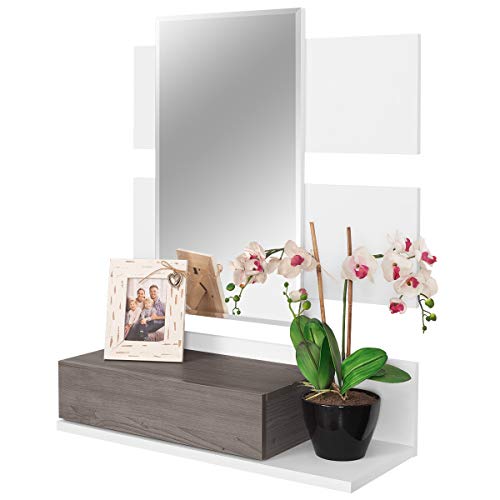 COMIFORT Recibidor Colgante - Mueble de Entrada con Cajón, Espejo y Estante de Estilo Nórdico y Moderno, Muy Resistente y Estable, de Color Blanco y Trufa COMIFORT Recibidor Colgante - Mueble de Entrada con Cajón, Espejo y Estante de Estilo Nórdico y Moderno, Muy Resistente y Estable, de Color Blanco y Trufa