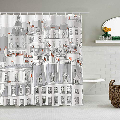 Cortina de baño Repelente al Agua,Ilustración de Vista aérea de techos áticos de Edificios Europeos de la Ciudad de París,Cortinas de baño de poliéster con 12 Ganchos,tamaño 180 x 180cm Cortina de baño Repelente al Agua,Ilustración de Vista aérea de techos áticos de Edificios Europeos de la Ciudad de París,Cortinas de baño de poliéster con 12 Ganchos,tamaño 180 x 180cm