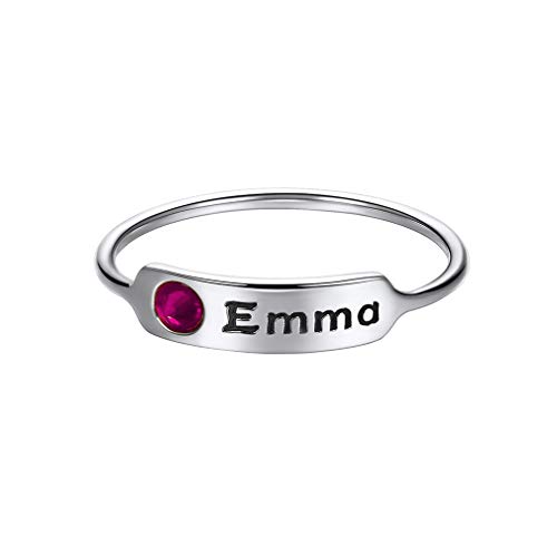 Custom4U Plata de Ley 925 Chapado en Platino Anillo Cerrado con Cristal Pequeño Redondo Colorado de Piedra de Nacer Falso Joyería para Mujer Muchacha Nombres Grabados Gratis 5 a 13 Custom4U Plata de Ley 925 Chapado en Platino Anillo Cerrado con Cristal Pequeño Redondo Colorado de Piedra de Nacer Falso Joyería para Mujer Muchacha Nombres Grabados Gratis 5 a 13