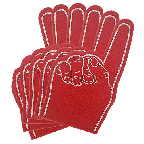 FUN FAN LINE - Conjunto de manos de espuma con dedo para fiestas y eventos deportivos. Guantes de animación niños y adultos Monocolor. Impresión a doble cara. (Rojo, 6 Uds)
