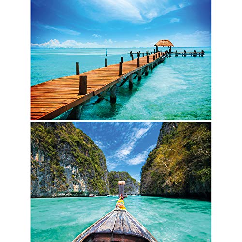 GREAT ART Set de 2 Posters XXL - embarcadero - Muelle en el mar y la Costa de la bahía océano Playa Verano Tailandia lancha trópico Sol Pared decoración Foto (140 x 100 cm)