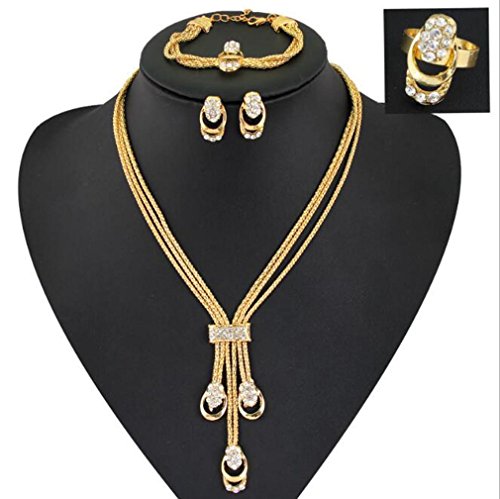 gyjun Mujer Vintage 18 K chapado en oro circonita largo borla collar & pendientes & pulsera & anillo de joyas, 8-GOLD