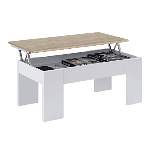 Habitdesign 0F1640A - Mesa de Centro elevable, mesita de Comedor, Medidas 43 x 1,02 x 50 cm de Fondo. (Blanco Artik y Roble Canadian) Habitdesign 0F1640A - Mesa de Centro elevable, mesita de Comedor, Medidas 43 x 1,02 x 50 cm de Fondo. (Blanco Artik y Roble Canadian)