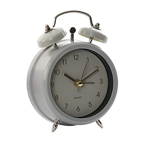 Hogar y Mas Reloj Despertador Analógico de Sobremesa, realizado en Metal. Diseño Vintage/Original. 3 Modelos a Elegir 8X3,5X10 cm - Gris Claro