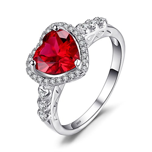 JewelryPalace Anillo con rubí en forma de corazón Plata de ley 925 Tamaño 17