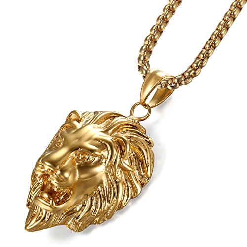 JewelryWe - Collar para hombre de acero inoxidable con cabeza de león
