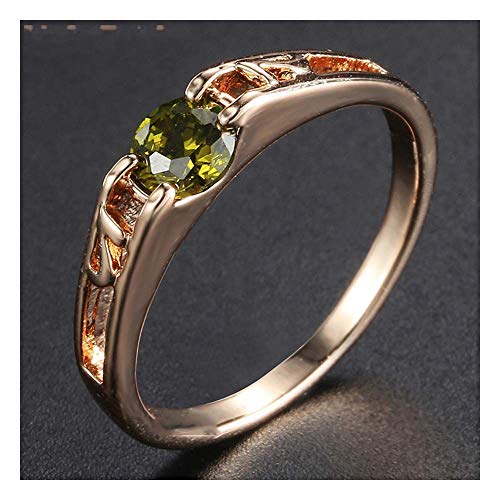 JIWEIER CZ Verde for Mujer de circonio cúbico Anillo Solitario Banda Rose Gold Filled Anillo (Size : 6)