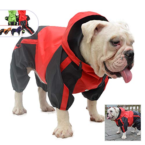 Lovelonglong American Bully Pitbull - Chubasquero con capucha para perro, impermeable, con capucha, transpirable, 4 pies, cuatro patas, para mascotas, diseño de bulldog francés inglés, color rojo B-XL