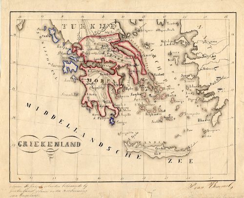 Manuscrito antiguo ThePrintsCollector mapa de Europa-Grecia-van camión-1865
