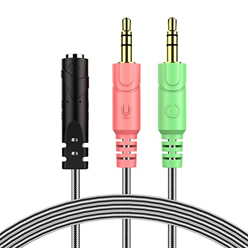 MillSO Jack de 3,5 mm audio y cable adaptador 1 x 3,5 mm 4 Posición hembra 2 x 3,5 mm 3 Posición Conectorpara PS4 PC Gaming Headset - 100CM