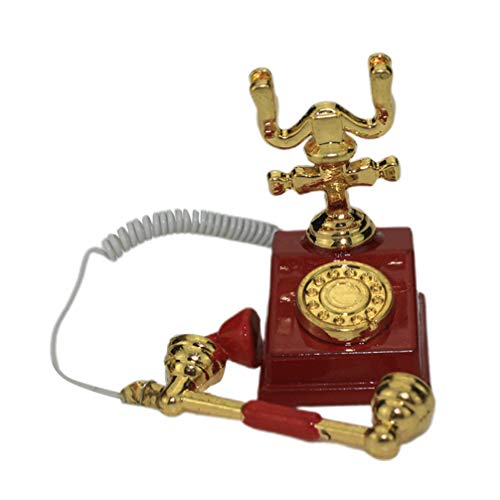 NUOBESTY Casa de Muñecas en Miniatura Retro Antiguo Teléfono Fijo Accesorios de Decoración de Casa de Muñecas (Rojo)