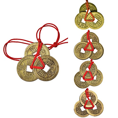 Pangda 5 Juegos de Monedas Chinas Monedas de Fortuna Monedas Feng Shui Monedas de Suerte Monedas de I-Ching con Cordel Rojo