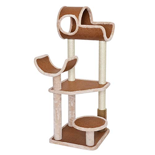 SHIJINHAO-Árbol de gato Mascota Acogedor Columpio Sisal Rascarse Multicapa Apartamento Centro De Actividades, 2 Colores, 3 Estilos (Size : Brown-48x48x126.5cm)