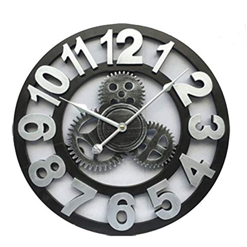 SQSHWL Hecho a Mano de Gran tamaño 3D Retro Antiguo Art Deco Big Gear Reloj de Pared Grande de Madera Vintage 50 cm F