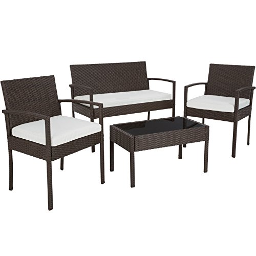 TecTake Conjunto muebles de Jardín en Poly Ratan Sintetico - negro 4 plazas, 2 sillones, 1 mesa baja, 1 banco - disponible en diferentes colores - (Brown antiguo | No. 402113)