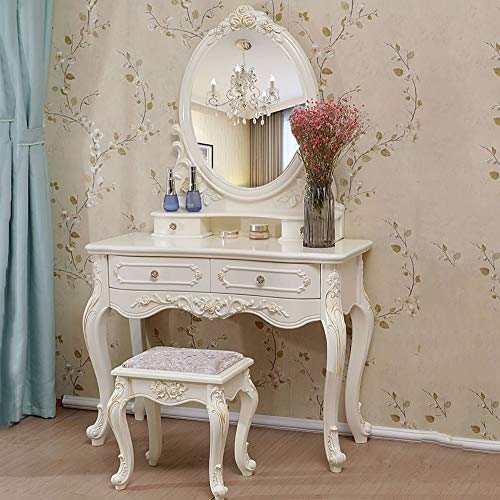 Totovy De estilo europeo moderno ambientalmente amistoso Vestidor Mesa del dormitorio de lujo Tocador francesa simple princesa Tocador pequeño apartamento con maquillaje Espejo de maquillaje heces Con