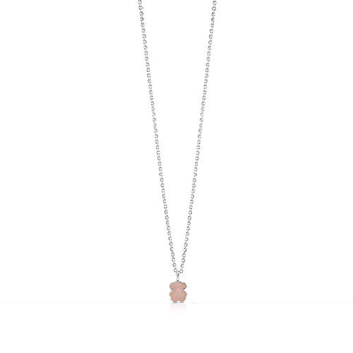 TOUS New Color - Gargantilla de Plata de Primera Ley y Oso en Cuarzo Rosa Facetado - Largo 45 cm TOUS New Color - Gargantilla de Plata de Primera Ley y Oso en Cuarzo Rosa Facetado - Largo 45 cm