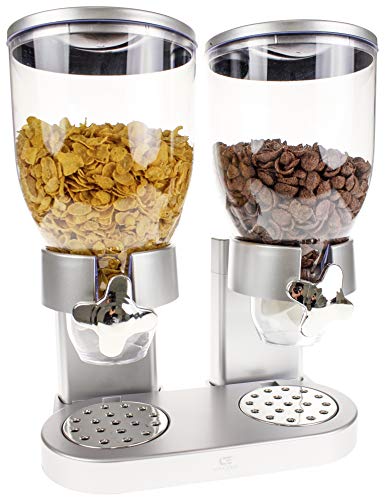 United Entertainment - Dispensador de cereales (doble dispensador para cereales, muesli y copos de maíz), color plateado