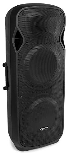 Vonyx AP215ABT Altavoz Activo Bluetooth (1200W de Potencia, Mp3, USB, SD, Hi-End, Tweeter de Medios Bajos de 15", Amplificador Integrado, Salida en línea)