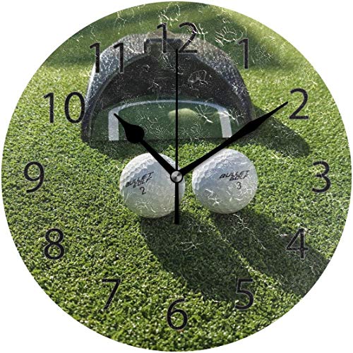 Wall Clock,Round 10 Inch Diameter Silent Vintage Golf Grass Sport Decorative for Home Office School