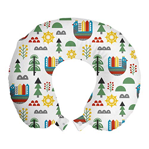 ABAKUHAUS Infantil Cojín de Viaje para Soporte de Cuello, De Pollo en Forma de Apartamentos, de Espuma con Memoria Respirable y Cómoda, 30x30 cm, Rayas Blancas y Multicolor ABAKUHAUS Infantil Cojín de Viaje para Soporte de Cuello, De Pollo en Forma de Apartamentos, de Espuma con Memoria Respirable y Cómoda, 30x30 cm, Rayas Blancas y Multicolor