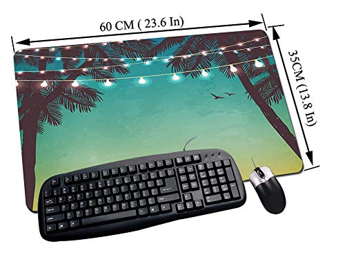 Alfombrilla Raton Gaming,Apartamento, atardecer nocturno en la playa con linterna pequeña y palmeras de la isla L,Impermeable con base de goma antideslizante, PC y laptop comfortable mouse pad60x35 cm