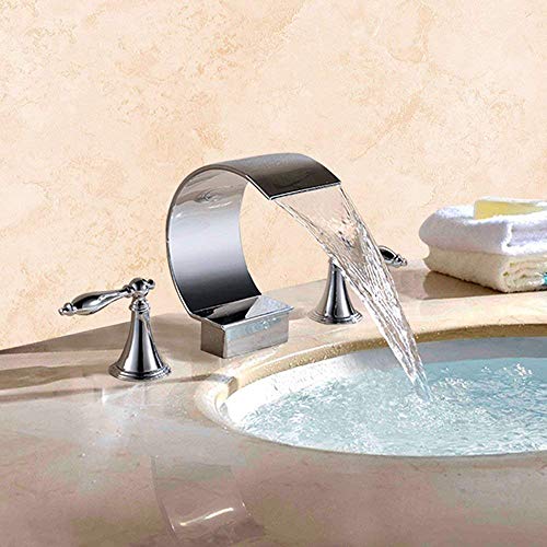 Cuenca Europea de alto grado cromado Cascada doble válvula del grifo de tres piezas;Elegante de los semi-Luna Lavabo Grifo Hotel Apartamento de gama alta del edificio residencial de bricolaje Baño M12